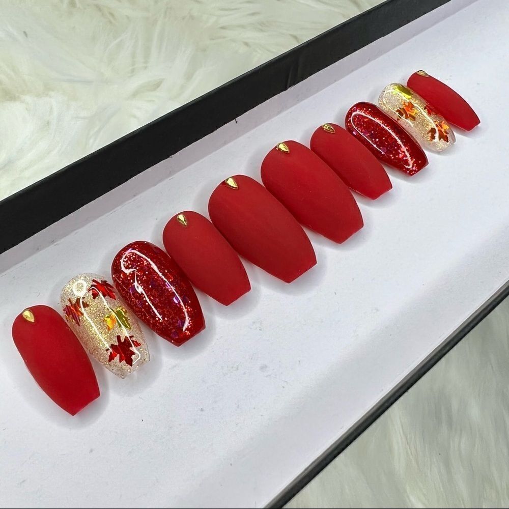 Red Autumn 🍂 Custom Press On Nails | High Quality Nails | Handmade